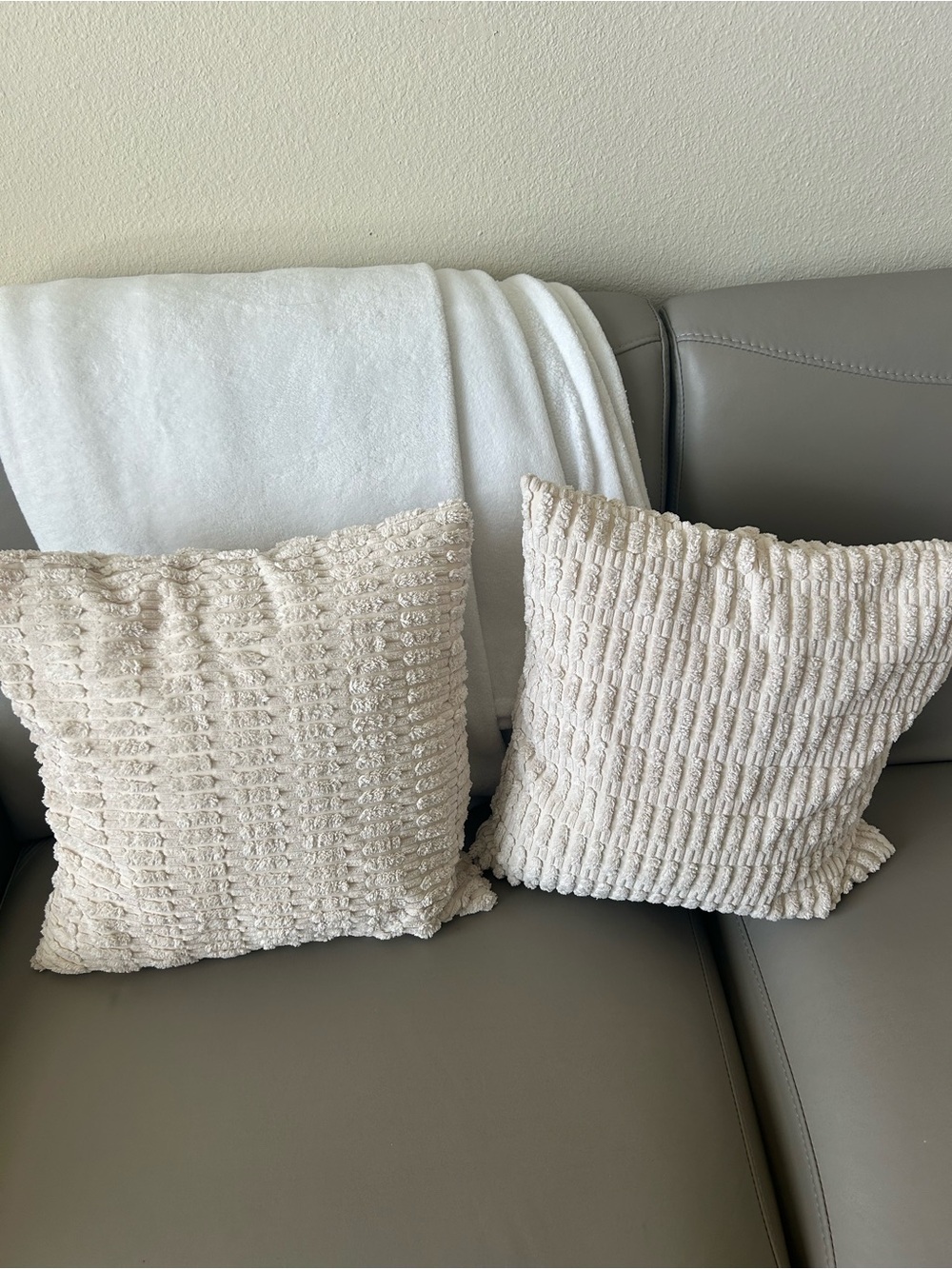 Set of 2 Textured Cream Throw Pillows